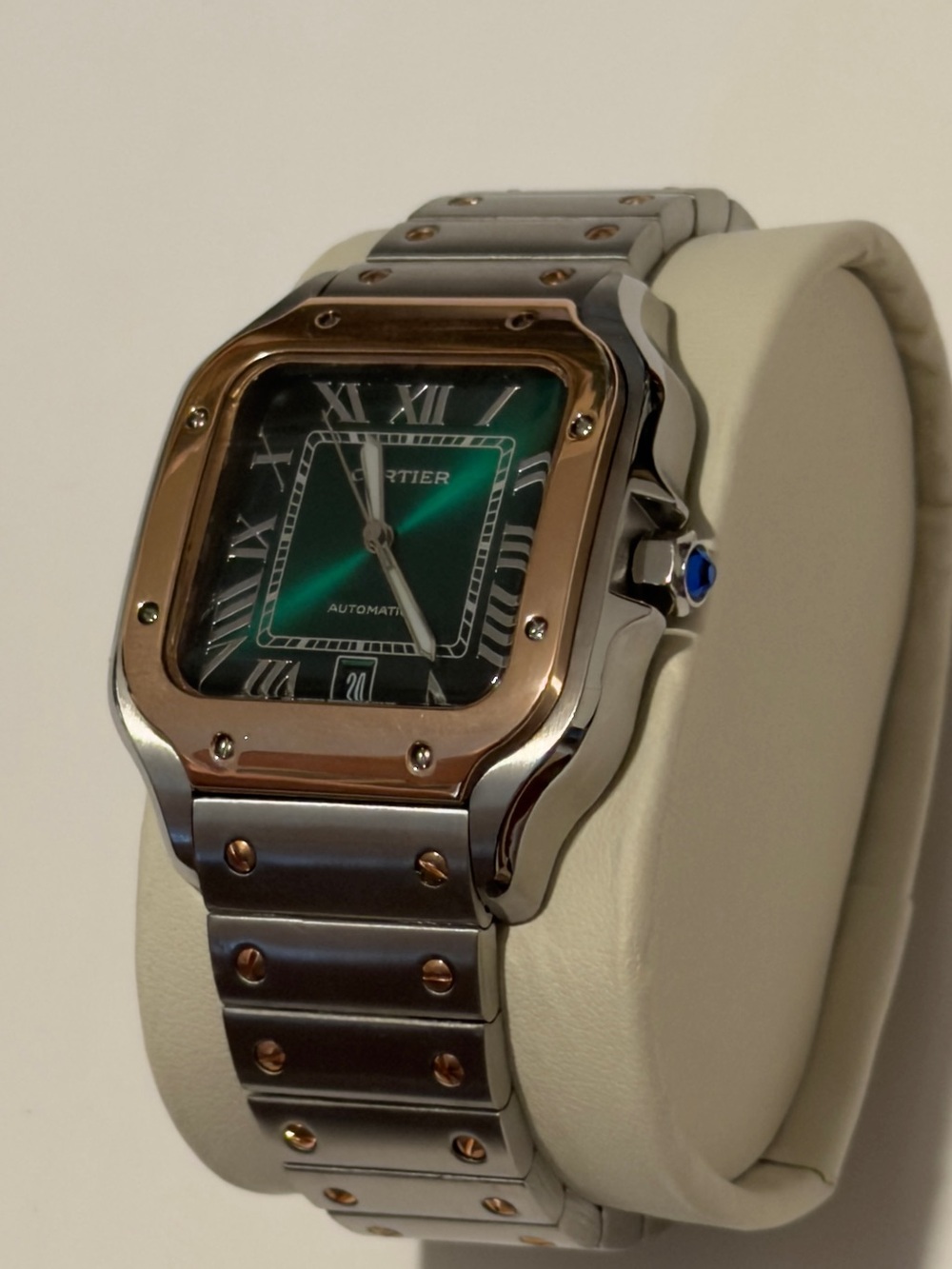 Cartier Santos Two Tone Watch Green Dial. - Picture 2 of 11